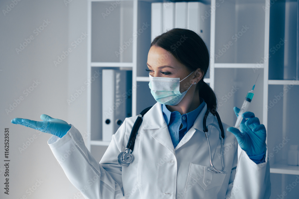 Poster a healthcare professional showcasing their extensive medical expertise while skillfully handling a s