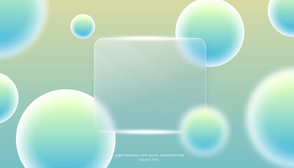 Glassmorphism Vibrant soft green blue Gradient Background with Floating Bubbles