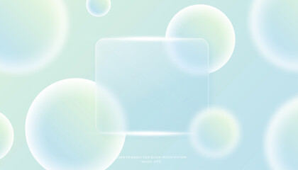Fresh Green Glassmorphism Background with Floating Bubbles mix with soft with blue accent