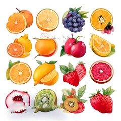 set of fruits watercolor isolated on white background cutout