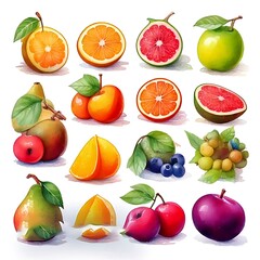 set of fruits watercolor isolated on white background cutout