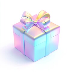 Obraz premium 3D Gift Icon with Holographic Gradient Pastel Colors on White Background. Isometric View, No Shadow, Sharp Focus.