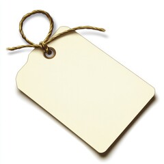 Blank Cream Tag with String in Clip Art Style on White Background