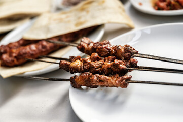 Traditional Turkish Shish Kebab in a restaurant in Istanbul.