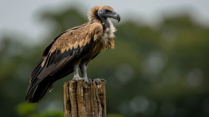 Distressed bird with ruffled feathers on weathered
wooden perch, symbolizing avian illness and wildlife health issues.