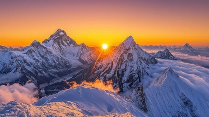 Majestic Himalayan Peaks Sunrise Golden Hues