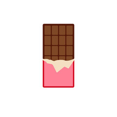 Dark chocolate in wrapper isolated on white background. Flat style. Vector.