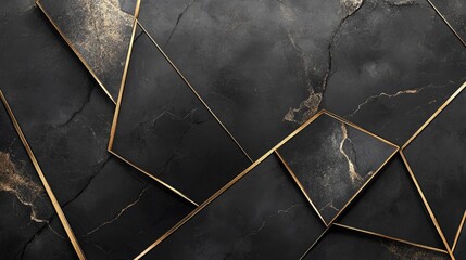 Elegant Black Marble Texture with Gold Geometric Lines and Patterns