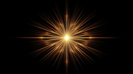 Fototapeta premium Bright Golden Starburst Effect with Radiating Light Rays on Black