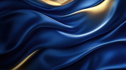 Fototapeta premium Elegant Blue and Gold Satin Fabric Waves for Textile Background