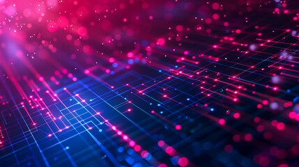 Colorful electronic circuit board featuring bright illuminated paths