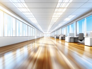 Obraz premium Modern Office Corridor Design Sunlight Wooden Floor