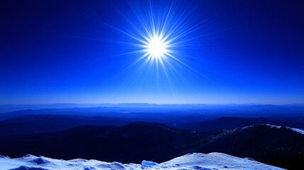 Stunning Bright Sun Over Snowy Mountain Range