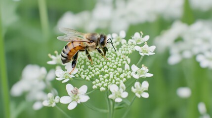Honeybee on White Flower Macro Photography