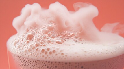 Fototapeta premium Closeup of Creamy Foam Bubbles, Pastel Pink Background, Abstract Texture