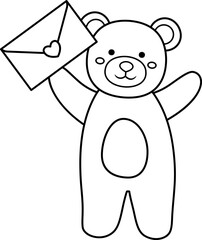 Cute little teddy bear holding a love letter valentine outline Vector.
Bear holding a love letter coloring drawing.
For celebrating Valentine's Day, wedding or birthday.
Valentine's Day icon element.