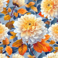 Obraz premium Elegant Chrysanthemum Pattern, Repeating Botanical Vector with Graceful Details