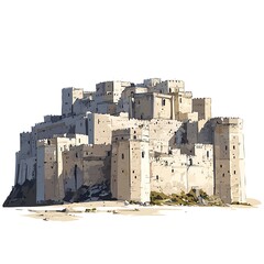 Majestic Medieval Castle Illustration A Detailed Artistic Rendering of a Fortified Structure.