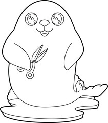 Seal Hairdresser Scissors Animal Vector Graphic Art Illustration