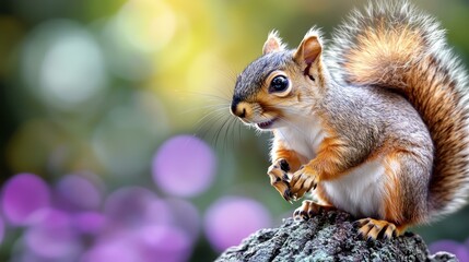 Obraz premium Forest Rodent. Thumbnail heic dlss nature-based Myinstants Avif Dezgo Let's Enhance Artlist Squirrel ai Red with bushy tail sitting on tree bark, spri