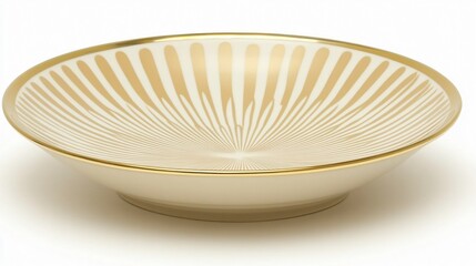 Elegant Gold and Cream Striped Porcelain Bowl, Decorative Serving Dish, Modern Tableware