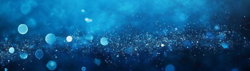 Fototapeta premium New Year's fireworks display against blue background, spreading from left to center with additional bursts, horizontal banner with copy space