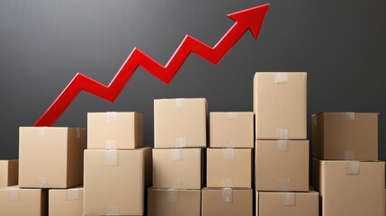 Growth in Supply Chain with Cardboard Boxes and Red Arrow Symbolizing Success