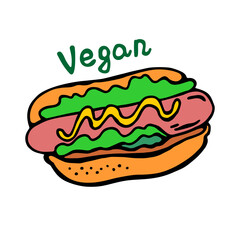 Vegetarian hot dog, vector color illustration