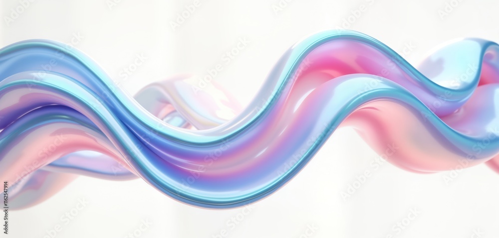 Fototapete Abstract iridescent shape flows in dynamic curves. Multicolored fluid shape with gradient colors. Generative ai render. Smooth glossy surface. Trendy design element. Holographic effect. Shiny,