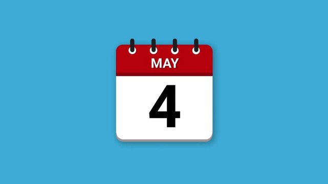 May Calendar vector video on blue background. Flipping pages video through the days of the entire month. Calendar animation with May month. Calendar video. New year calendar. May calendar. 