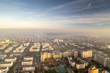 Fototapeta premium Winter day with a lot of smog in Opole. You can see dark layers with smog.