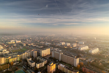 Obraz premium Winter day with a lot of smog in Opole. You can see dark layers with smog.
