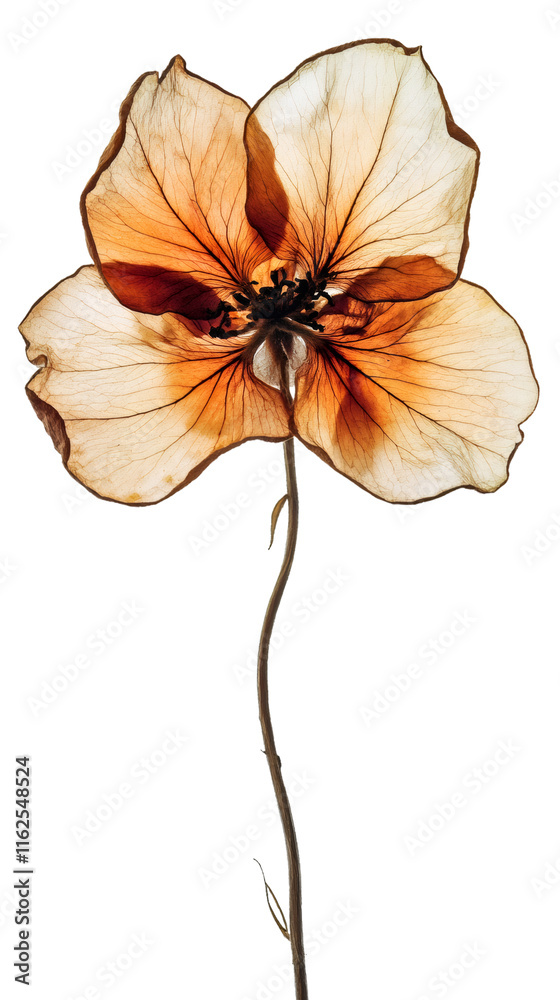 Poster studio shot of a dried orange poppy flower with transparent background, ideal for graphic design pro