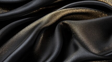 Elegant Black and Gold Textured Fabric with Glossy Surface Shine