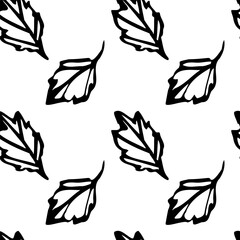 Elegant seamless floral vector pattern featuring hand drawn botanical elements in black and white linear style, ideal for packaging, textiles, wallpaper, covers, and artistic prints