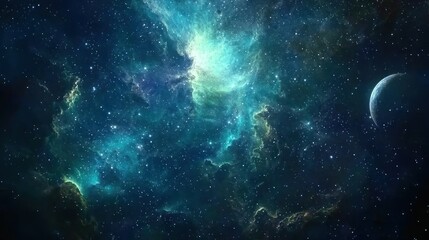 Fototapeta premium Celestial Nebula And Planet In Deep Space