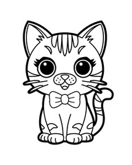 Obraz premium Cat coloring page for kids, Cute cat black and white hand drawing vector isolated white background