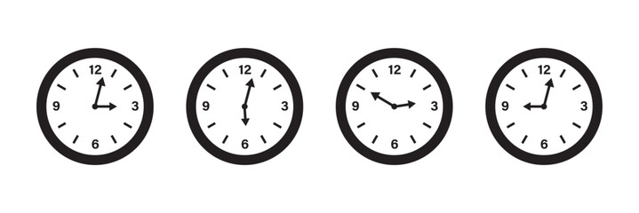 Timer icon set. Alarm clock symbol. Watch countdown vector illustration. Stopwatch sign. Hours, minutes and seconds concept. Simple express pictogram outline collection.