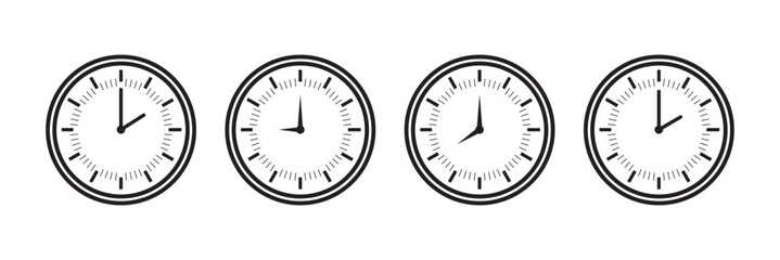 Timer icon set. Alarm clock symbol. Watch countdown vector illustration. Stopwatch sign. Hours, minutes and seconds concept. Simple express pictogram outline collection.