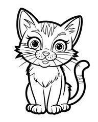Cat coloring page for kids, Cute cat black and white hand drawing vector isolated white background