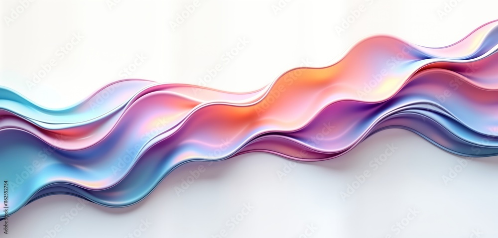 Fototapete Abstract iridescent wave shape flows smoothly. Multi-colored gradient creates dynamic fluid effect. Modern design with vibrant colors. Generative AI created futuristic element. Smooth curves, glossy