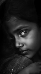 Fototapeta premium Celebrating Hug Day with a touching moment captured in black and white, featuring a child expressing emotions and connection