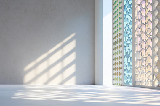 Quran illuminated by window light, elegant mosque architecture