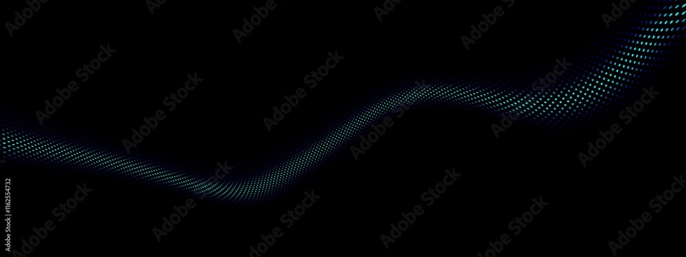 Aufkleber blue teal digital particles wave flow, digital cyberspace abstract background