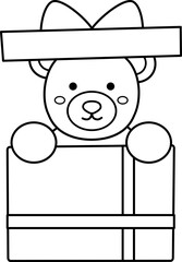 Cute little teddy bear sitting in gift box Valentine's Day outline vector.
Bear sitting in gift box coloring drawing.
For celebrating Valentine's Day, wedding or birthday.
Valentine's Day icon element