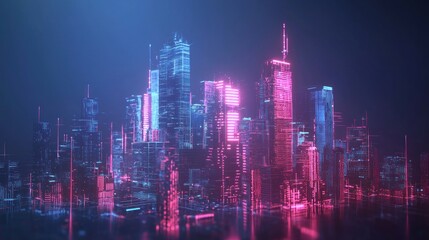 Fototapeta premium Neon Cityscape Digital Skyscrapers Glowing Night