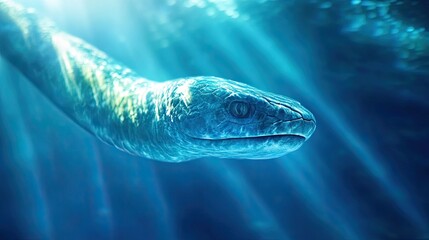 Naklejka premium Encounter With Titanoboa in Ancient Waters Revealing a Monstrous Aquatic Predator