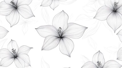 Fototapeta premium A minimalist floral seamless pattern with nature-inspired elements crafted in vector style on a bright white canvas. 