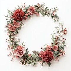 A beautiful floral wreath featuring elegant roses and greenery, perfect for home decor and enhancing any space with natural beauty.