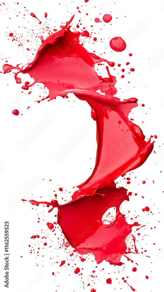Poster vibrant red paint splashing and forming an arc, isolated on transparent background, perfect for crea